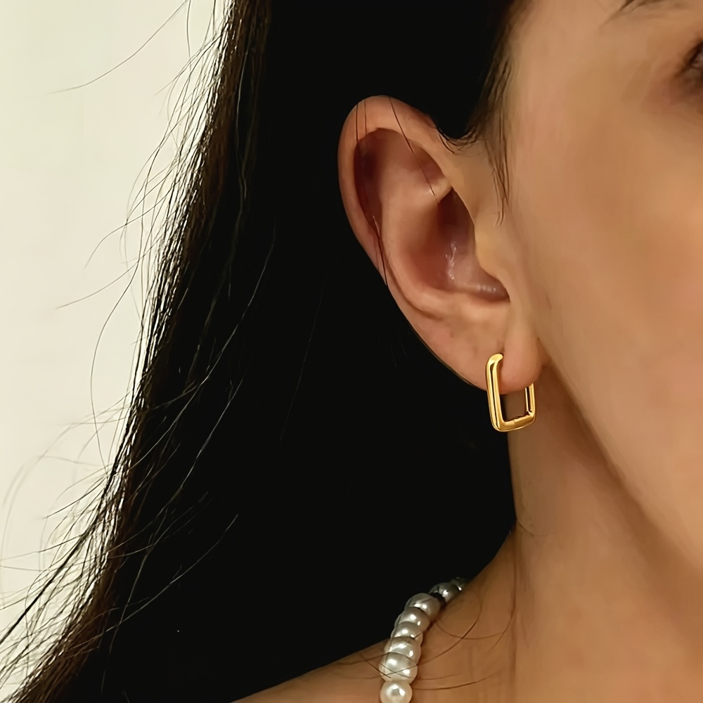 Women's Square Stainless Steel Earrings, Elegant Aesthetic
